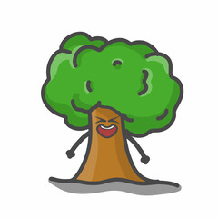 Cute Tree Character Mascot Flat Cartoon Emoticon Vector Design Illustration