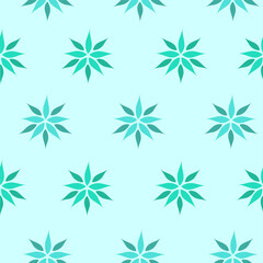 Light blue bright seamless pattern. Pattern with teal flowers leaves start tropical colors vibe.