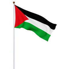 Waving palestine flag or flag of palestinian on white background. Realistic flags of the world. 3D Rendering