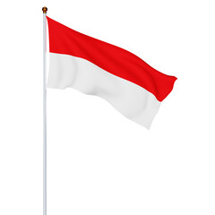 Waving Indonesian flag or flag of indonesia on white background. Realistic flags of the world. 3D Rendering
