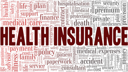 Health insurance vector illustration word cloud isolated on a white background.