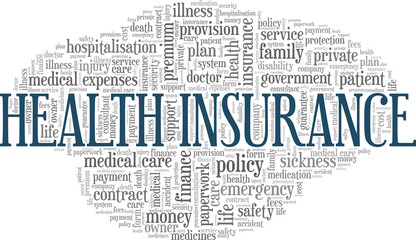 Health insurance vector illustration word cloud isolated on a white background.