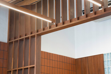 Fototapeta premium Comfortable co-working space interior with wooden