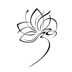 ornament 1650. one stylized blooming flower on a short stalk without leaves in black lines on a white background