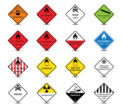 Classification of dangerous goods. Warning sign of Globally Harmonized System. Transport Hazard.