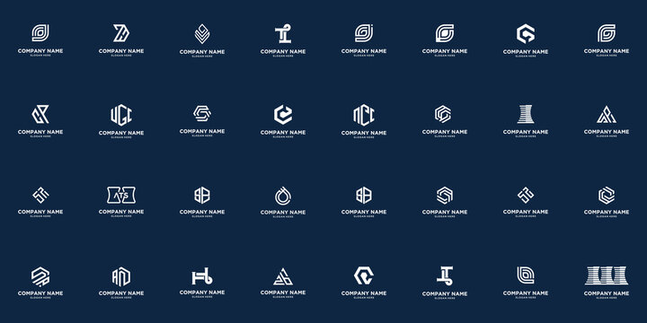 Collection of abstract monogram logo technology lettering designs, Set of abstract initial a-z.monogram logo design, icons for business of luxury, elegant and random