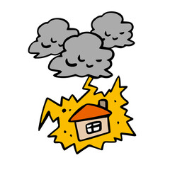 雷が家に直撃するイラスト