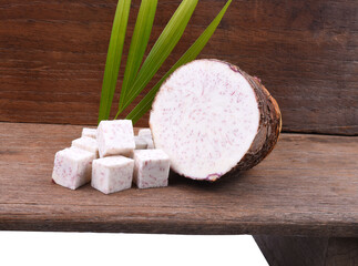 Taro, sliced of taro isolated on white background