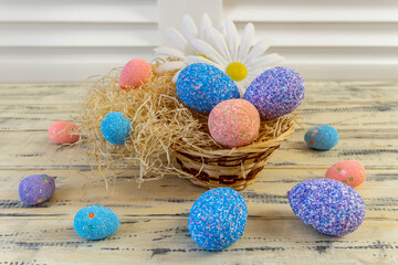 Happy easter! Flat Lay, Internet banner, postcard on Easter