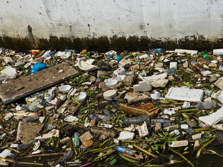 rubbish pollution on river in Bangkok