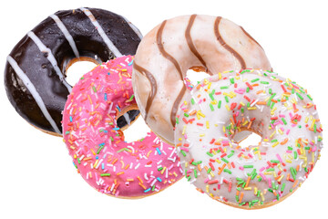 glazed doughnuts with bright colored sprinkles,isolated on a white background.