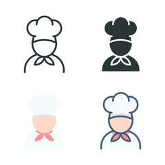 chef icon, cook, logo, solid outline flat style. Chef in a cooking hat. Kitchen and restaurant serving concept for  catering food service. Vector illustration. design on white background. EPS 10
