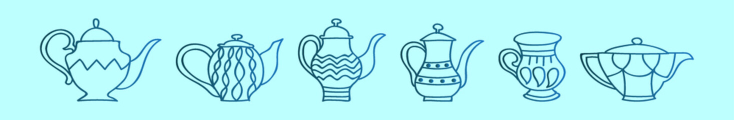 set of teapot cartoon icon design template with various models. vector illustration isolated on blue background