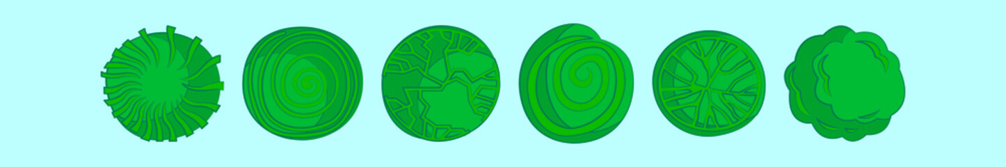 set of plant top view cartoon icon design template with various models. vector illustration isolated on blue background