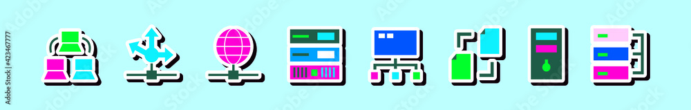 Wall mural set off computer network cartoon icon design template with various models. vector illustration isola
