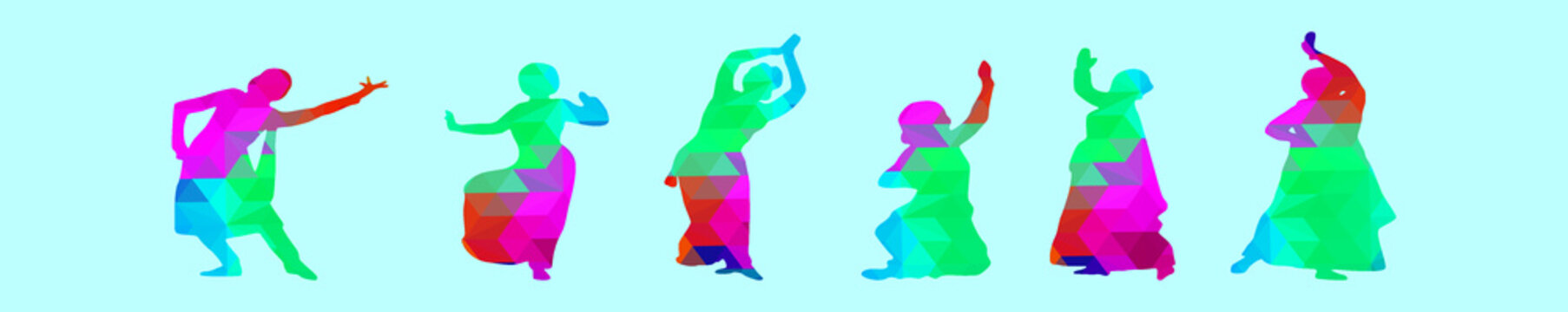 set of indian dance cartoon icon design template with various models. vector illustration isolated on blue background