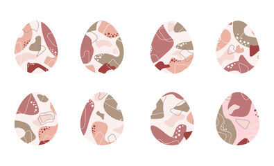 Boho Easter concept design eggs and rainbows in pastel and terracotta colors in, flat vector illustrations