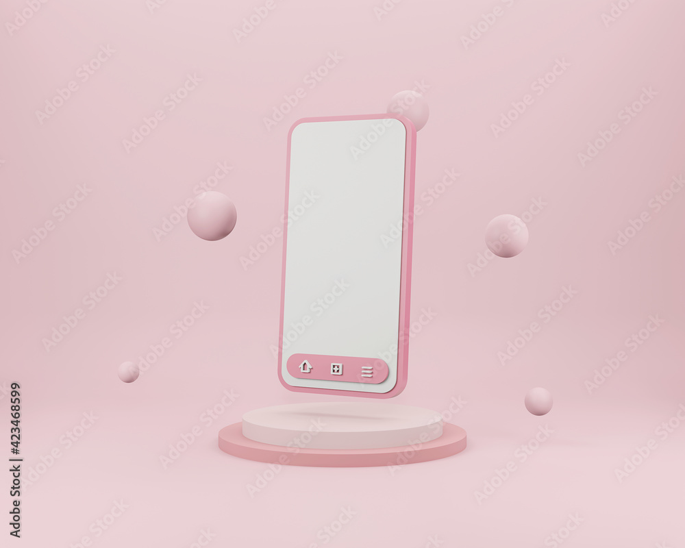 Poster 3d smartphone with geometric shapes on minimal background. design for product presentation. 3d rende