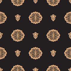 Dark solid color Seamless pattern with lotuses in Simple style. Good for clothing and textiles. Vector illustration.