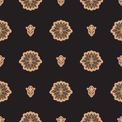 Dark solid color Seamless pattern with lotuses in Simple style. Good for clothing and textiles. Vector