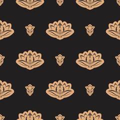 Dark solid color Seamless pattern with lotuses in Simple style. Good for backgrounds, prints, apparel and textiles. Vector