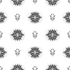 Seamless pattern with lotuses in simple style. Good for clothing and textiles. Vector illustration.
