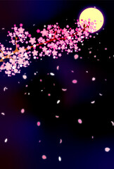 月夜の桜が舞う景色　縦版