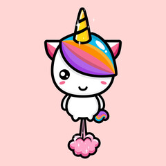 vector design of cute unicorn cartoon flying with the fart