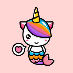 cartoon cute unicorn mermaid vector design