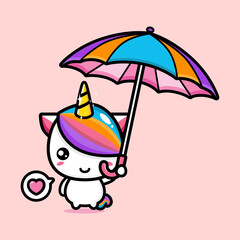 vector design of cute cartoon unicorn holding an umbrella