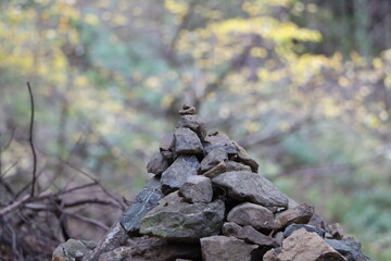 日向渓谷から大山に向かう登山道にあるケルン（道標）