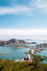 Panoramic view of Gogunsan Islands from Daejangbong peak in Gunsan, Korea