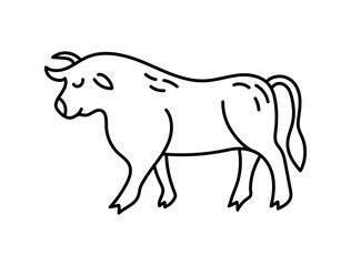 Ox. Chinese horoscope 2021 year. Animal symbol vector. Black line doodle sketch. Editable path. Cartoon bull or cow