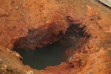 Obraz premium Trekking around volcanoes of Kamchatka in fall season. Northern pristine nature.