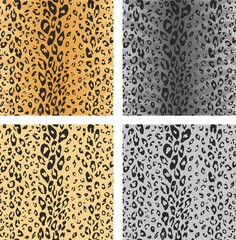 Vector set seamless skin of leopard, jaguar. Orange and gray background with spots of wild animals