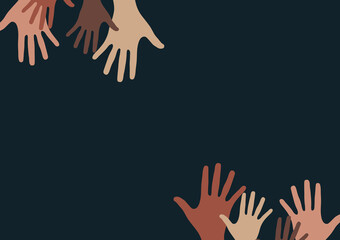 Raised hands, open palms. The concept of charity, volunteering, love, kindness, equality, racial and social issues. Vector illustration