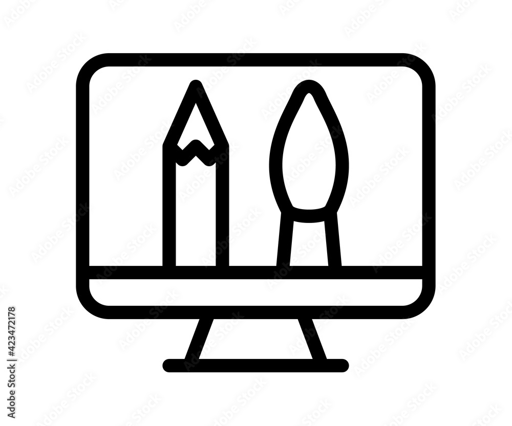 Wall mural digital design computer single isolated icon with outline style black and white