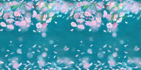 seamless pattern cherry blossom blizzard petal falling beautiful spring illustration	