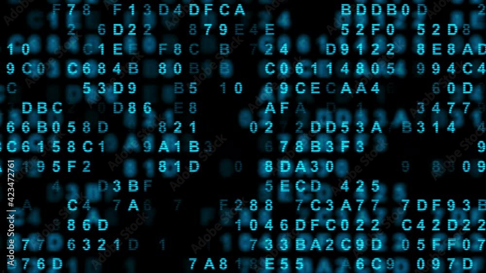 Wall mural hexadecimal big data digital code running through black and blue mainframe in a futuristic informati
