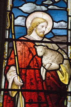 Christ and Lamb stained glass window