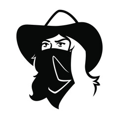 Cowgirl outlaw wearing bandana portrait symbol on white backdrop. Design element