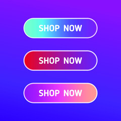 Shop Now button icon vector. Colorful 3D button design. Eps10 vector illustration.