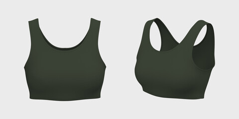 Women’s sports bra mockup in front and side views, design presentation for print, 3d illustration, 3d rendering