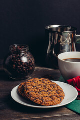 a cup of coffee cookies snack Breakfast Gourmet