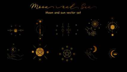 Phase of moon symbols  logo  set. Moon and sun icon.