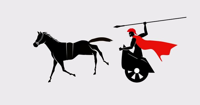spartan warrior on a chariot with a red cloak 2 d animation