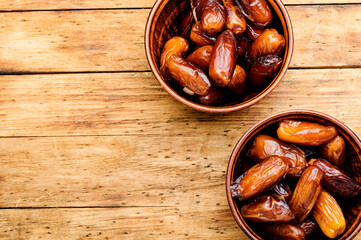 Dried date on old rustic wooden table