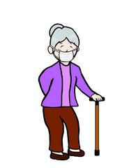 Grandma wearing a mask with a cane