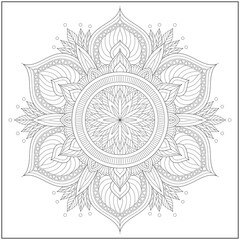 Circular pattern in form of mandala for learning and education. Coloring page illustration for adults and children. Outline style, black and white drawing.