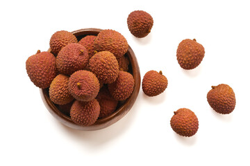 Tasty lychee in bowl. Raw Organic Red Lychee Berries Ready to Eat.